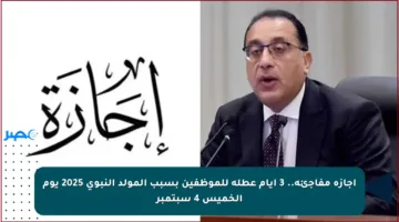 إجازة مفاجئة.. 3 أيام عطلة للموظفين بسبب المولد النبوي 2025 يوم الخميس 4 سبتمبر